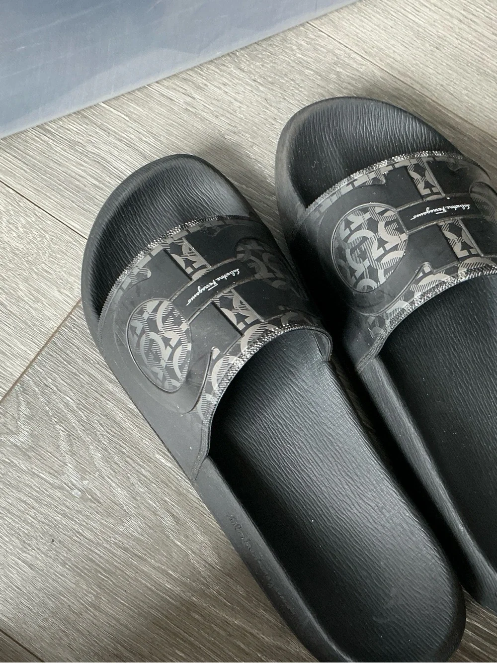 Salvatore Ferragamo Black Monogram Slide Sandals